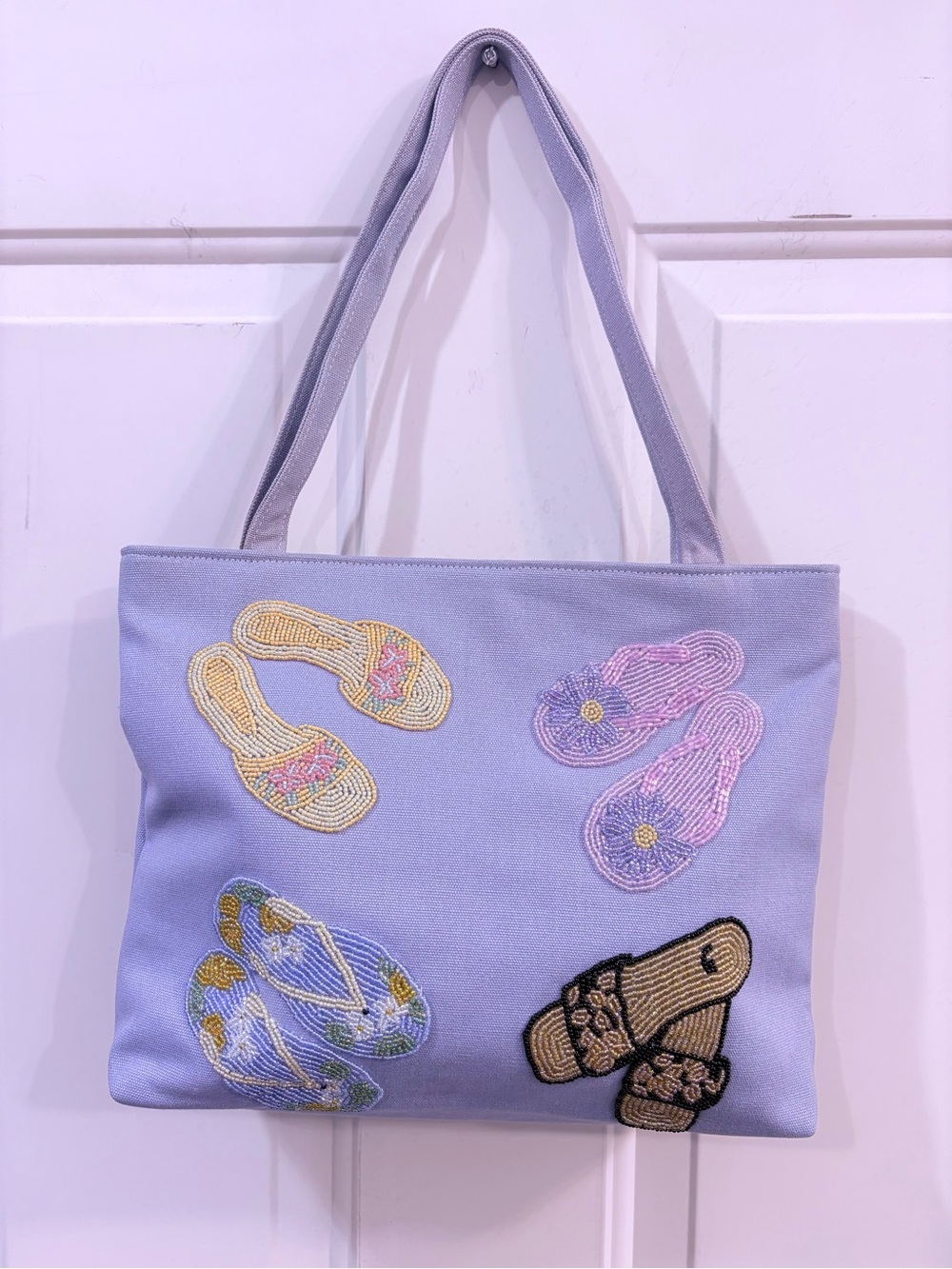 Lavender Flip-Flop Applique Tote Bag